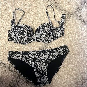 Old Navy Black and White Floral Swimwear